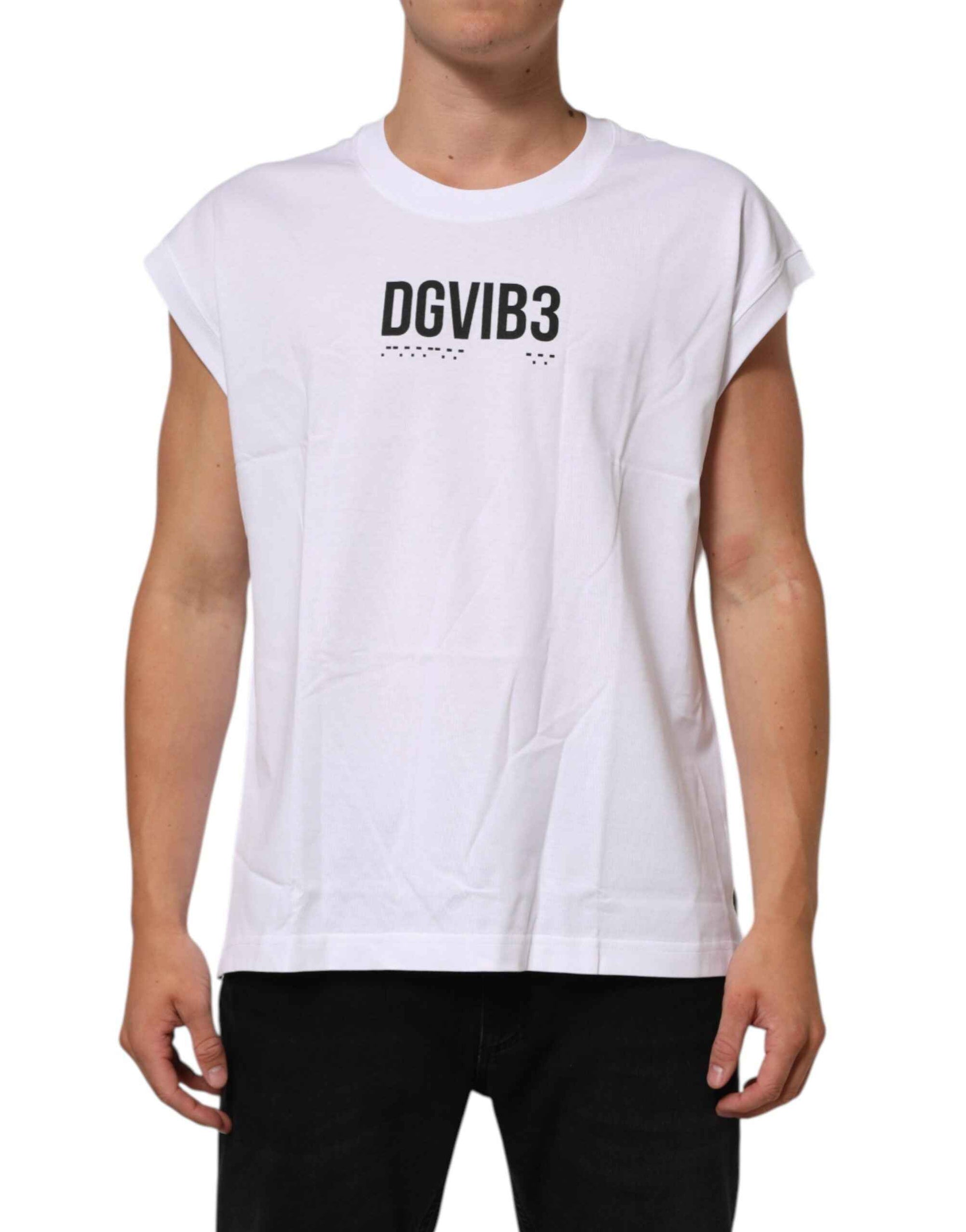 Dolce & Gabbana White Cotton Sleeveless Printed Tank T-shirt