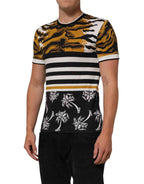 Dolce & Gabbana Multicolor Leopard Palm Leaf Men Crew Neck T-shirt