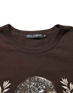 Dolce & Gabbana Brown Coin Laurel Print Men Crew Neck T-shirt
