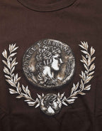 Dolce & Gabbana Brown Coin Laurel Print Men Crew Neck T-shirt