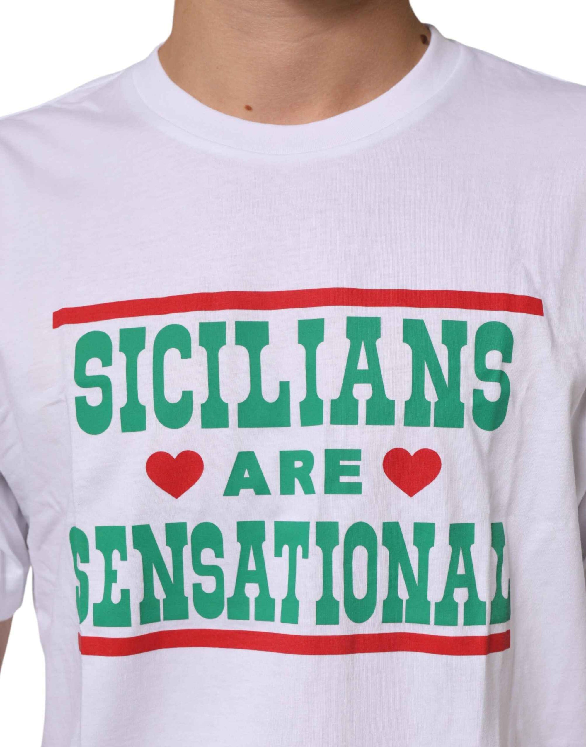 Dolce & Gabbana White Graphic Print Cotton Crew Neck T-shirt