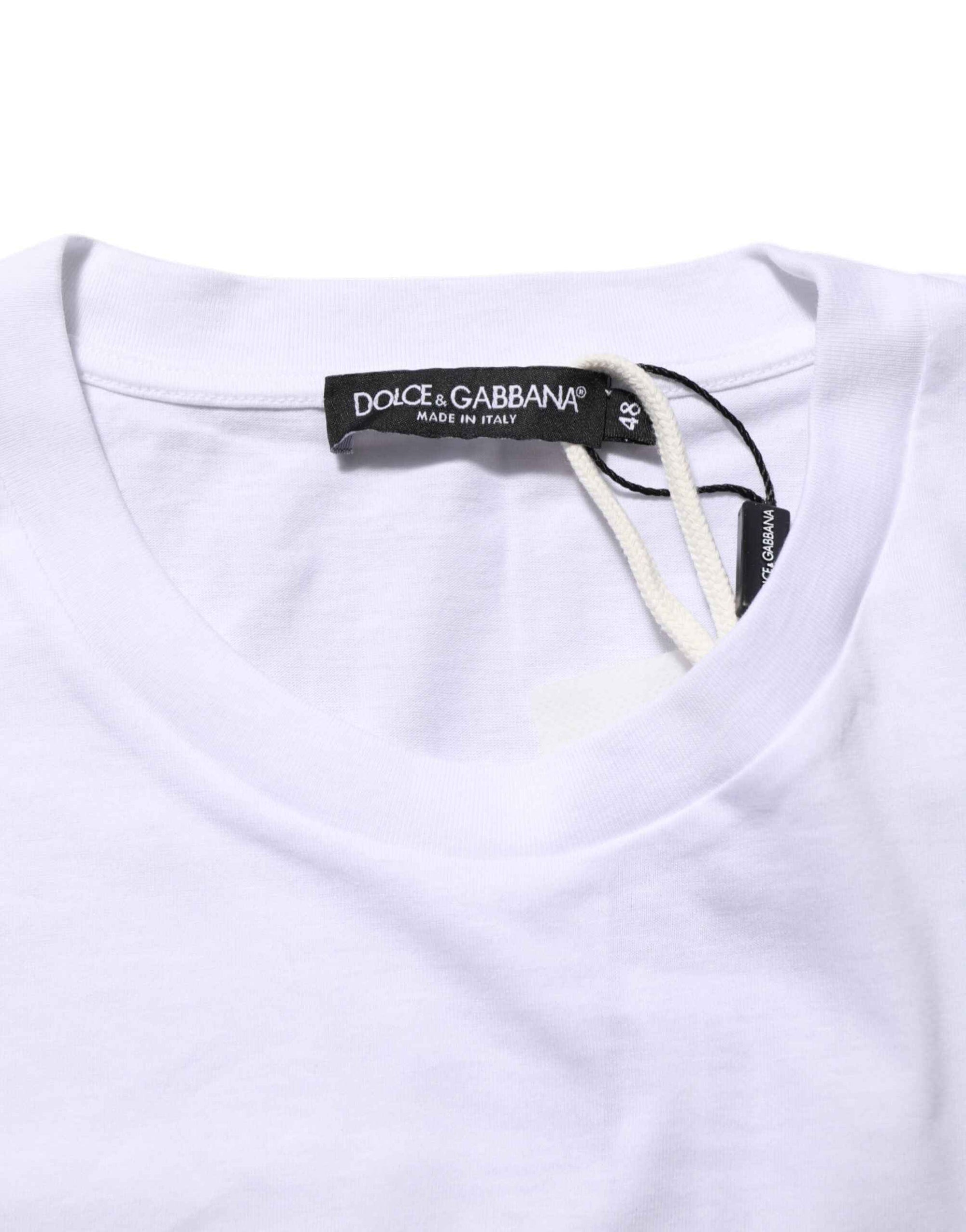 Dolce & Gabbana White Graphic Print Cotton Crew Neck T-shirt