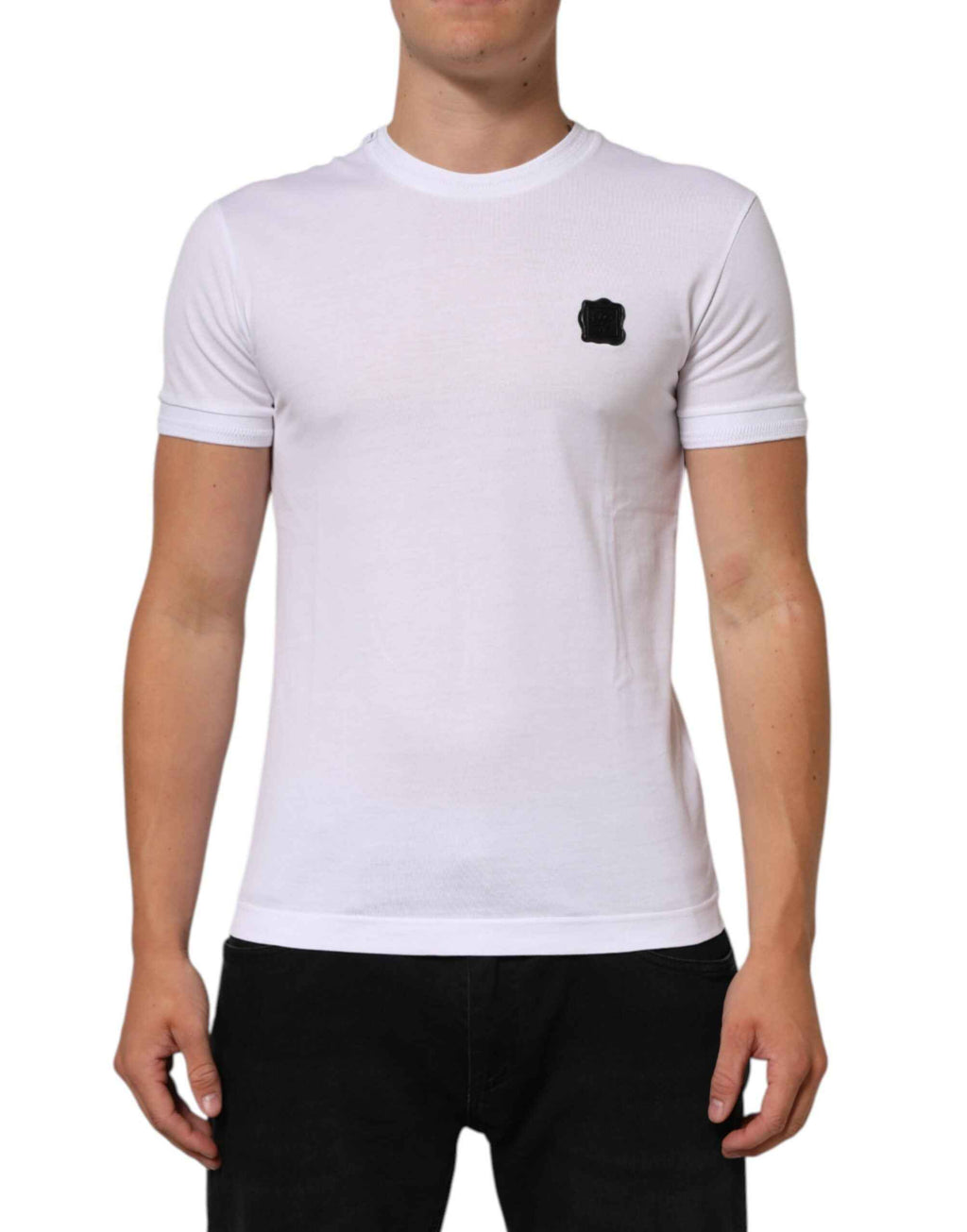 Dolce & Gabbana White Cotton Logo Patch Crew Neck  T-shirt
