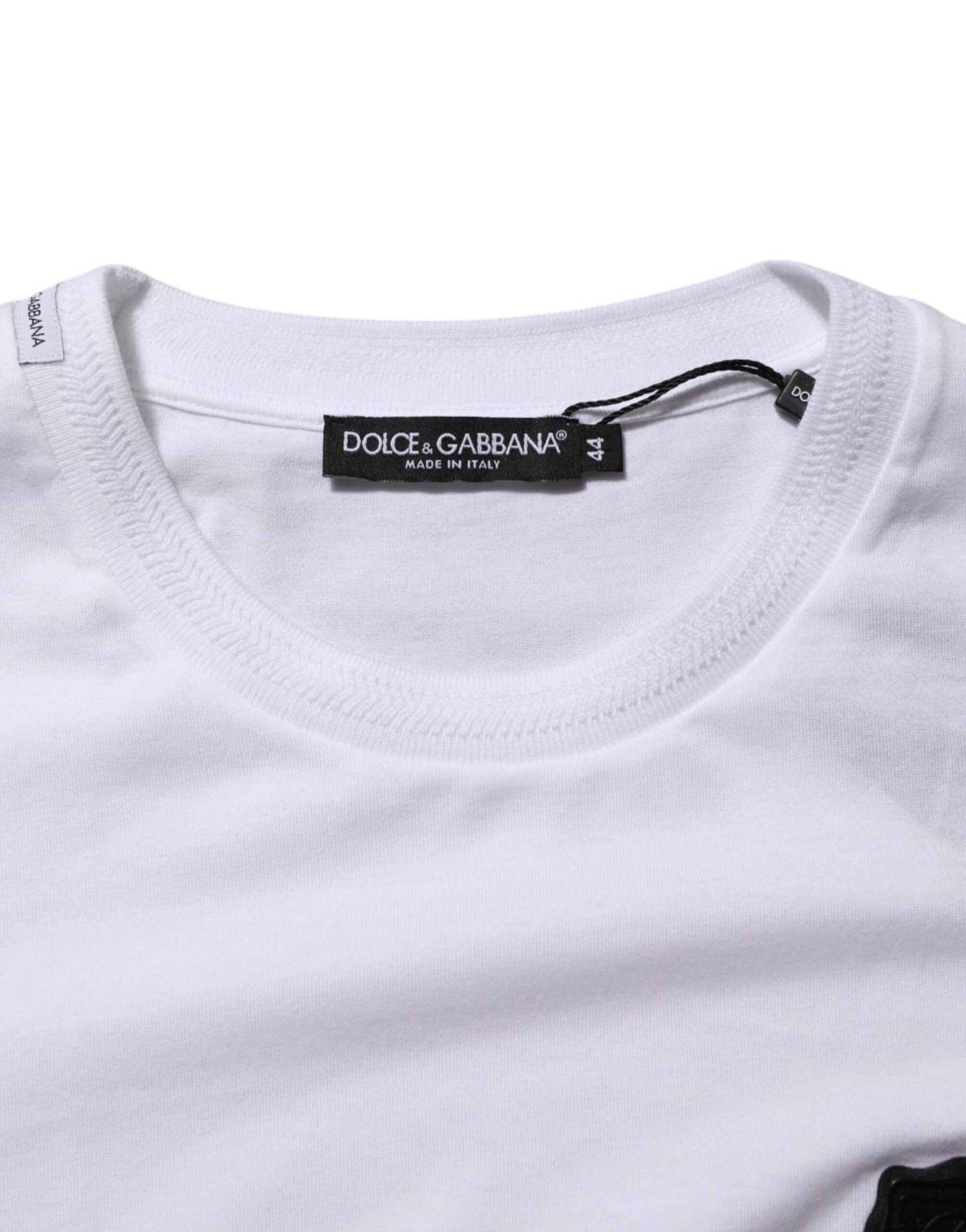 Dolce & Gabbana White Cotton Logo Patch Crew Neck  T-shirt
