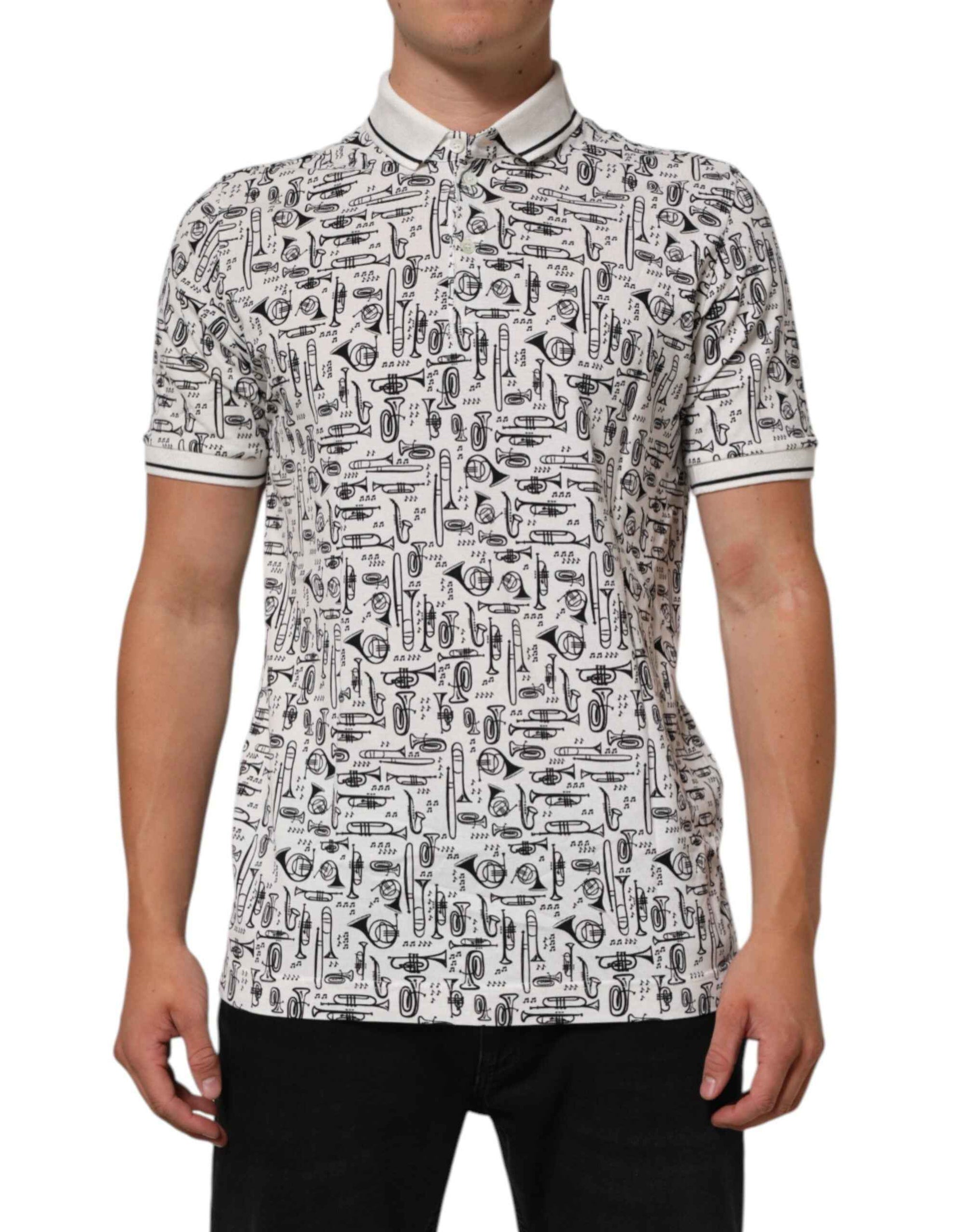 Dolce & Gabbana White Musical Print Collared Polo T-shirt