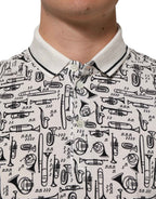 Dolce & Gabbana White Musical Print Collared Polo T-shirt