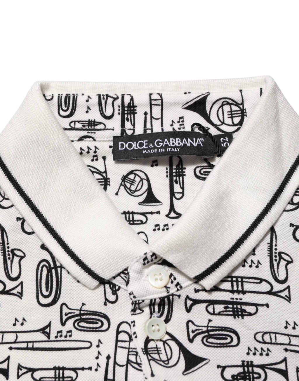 Dolce & Gabbana White Musical Print Collared Polo T-shirt
