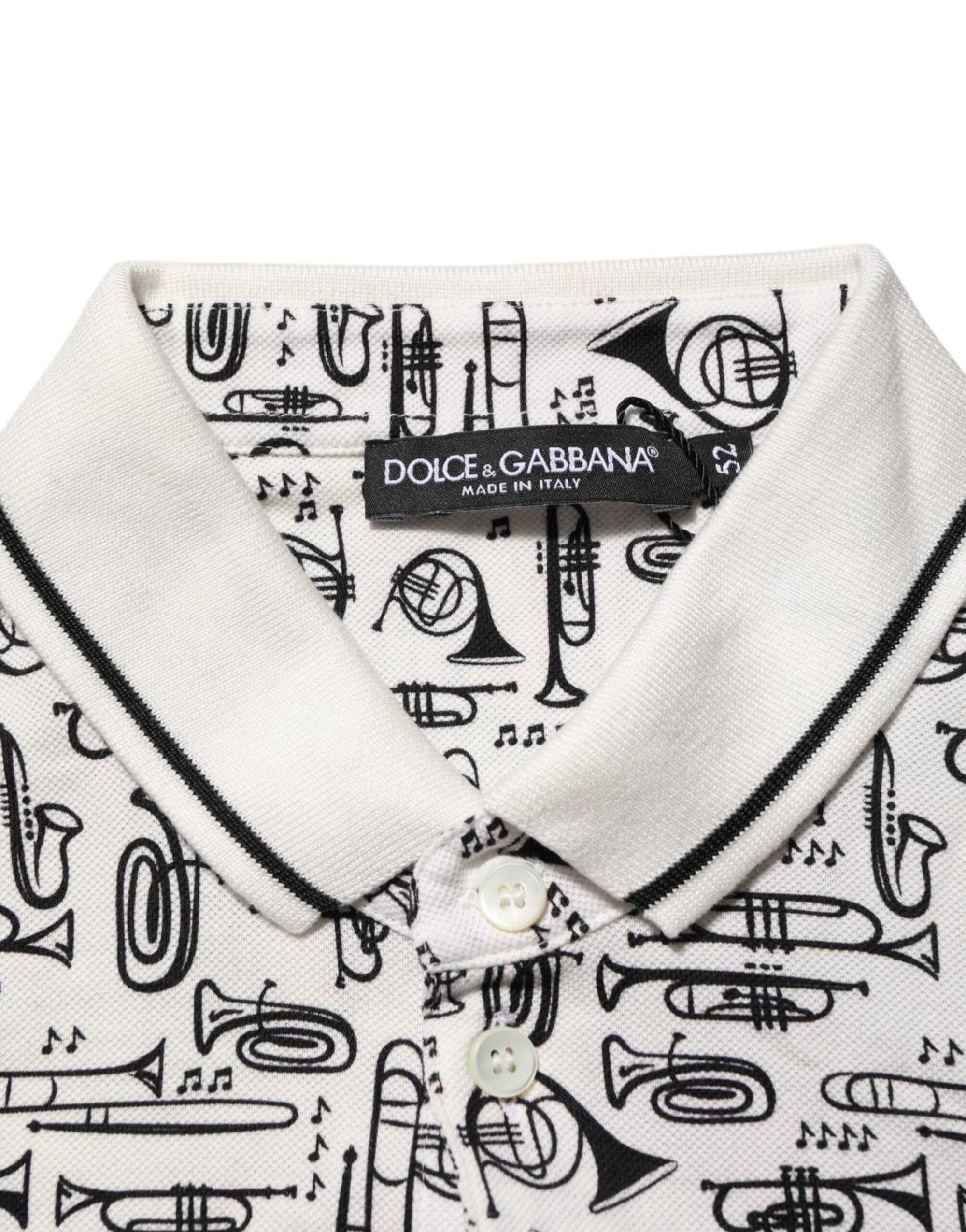 Dolce & Gabbana White Musical Print Collared Polo T-shirt