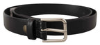 Dolce & Gabbana Black Calf Leather Silver Tone Logo Buckle Belt