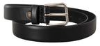 Dolce & Gabbana Black Calf Leather Silver Tone Logo Buckle Belt