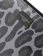 Dolce & Gabbana Multicolor Leopard Jacquard Logo Plaque Document Briefcase Bag