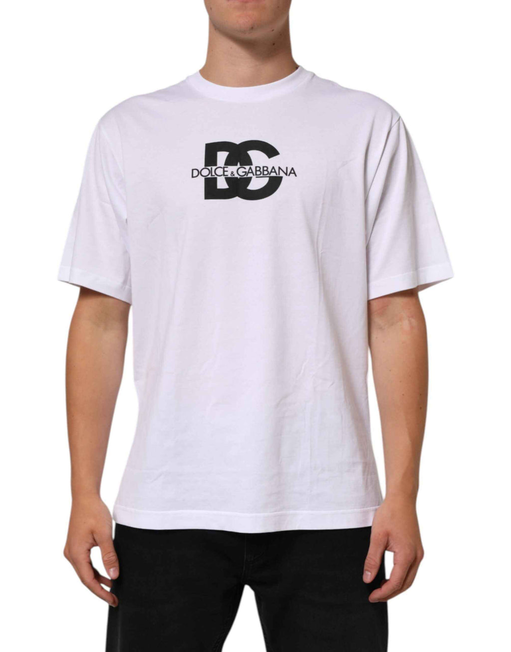 Dolce & Gabbana White Logo Print Cotton Crew Neck Men T-shirt