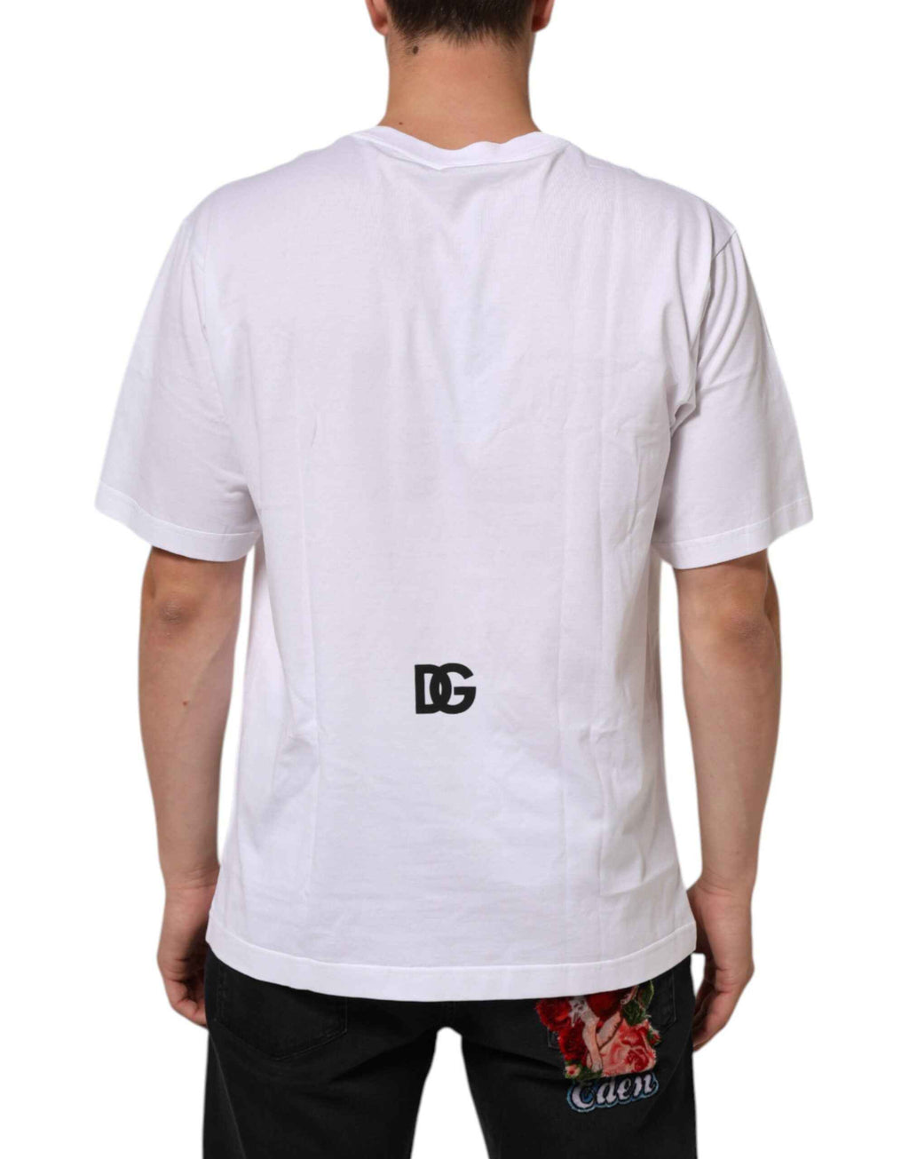 Dolce & Gabbana White Logo Print Cotton Crew Neck Men T-shirt