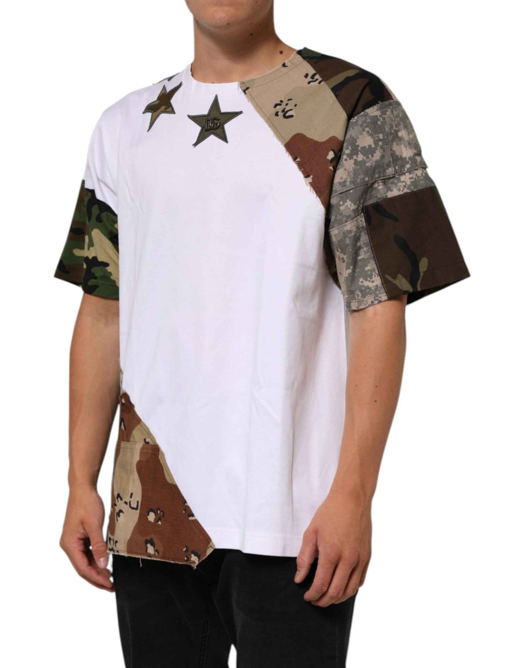 Dolce & Gabbana White Camouflage Patckwork Men Cotton T-shirt