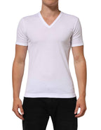 Dolce & Gabbana White Cotton V-Neck Short Sleeves T-shirt