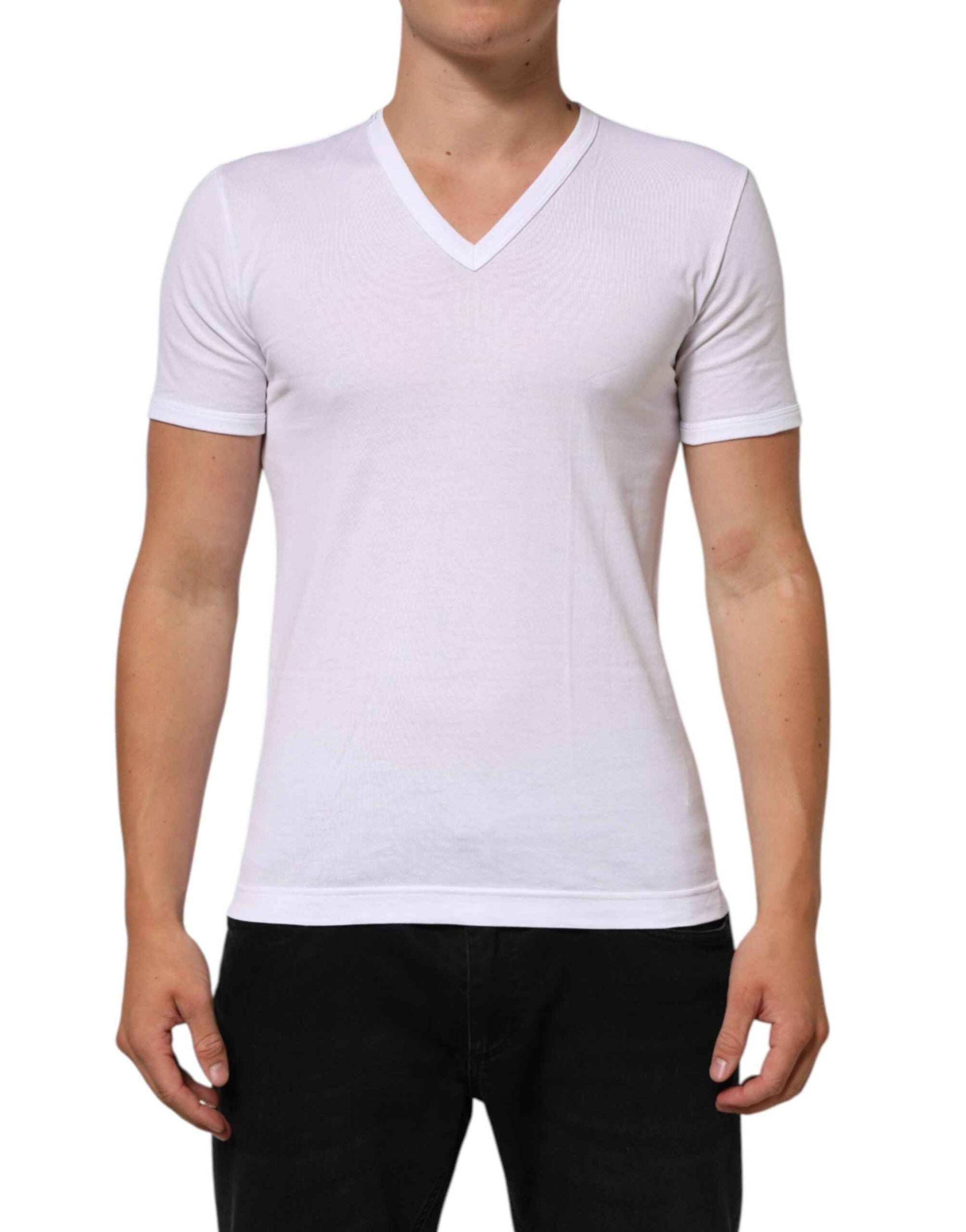 Dolce & Gabbana White Cotton V-Neck Short Sleeves T-shirt