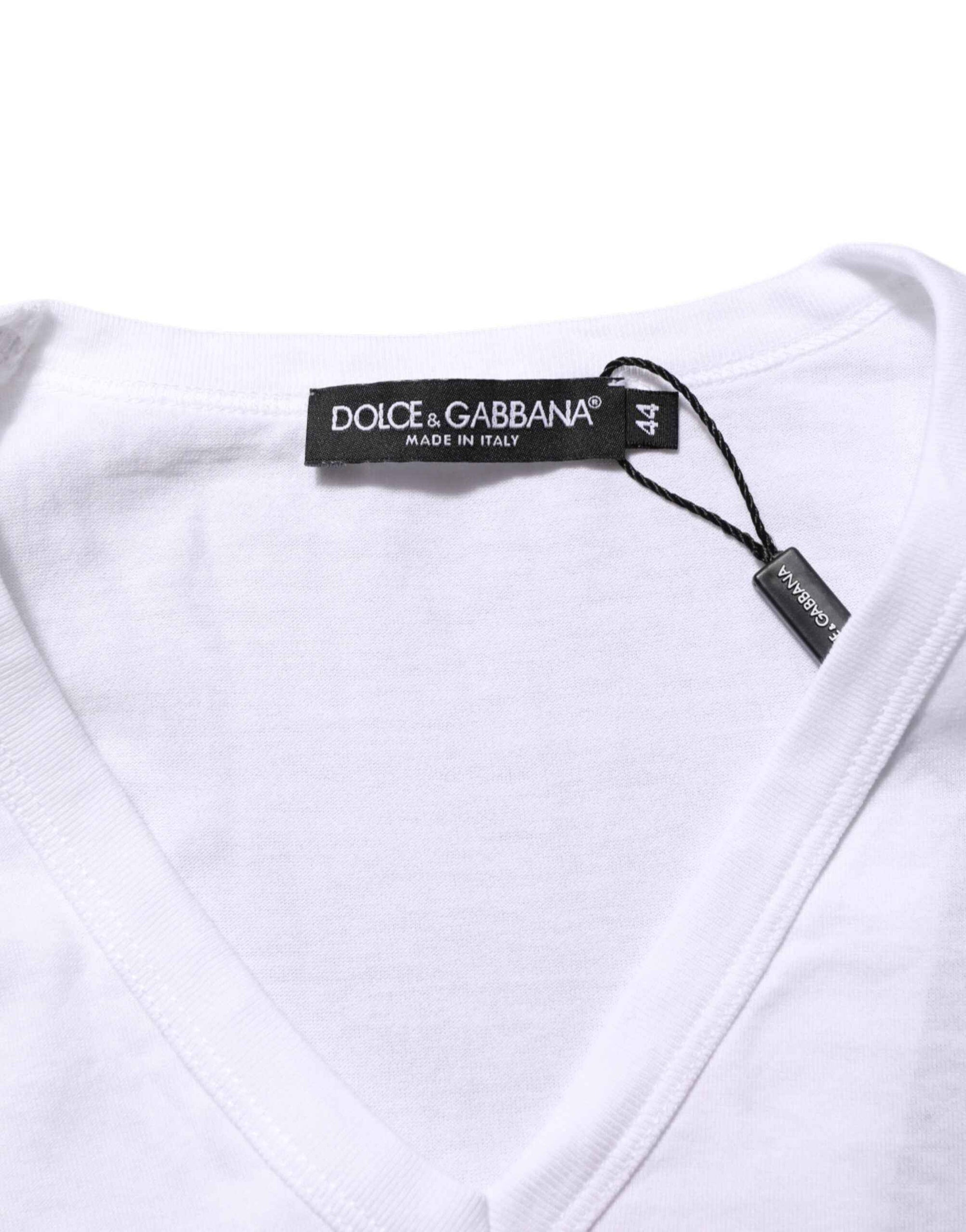 Dolce & Gabbana White Cotton V-Neck Short Sleeves T-shirt