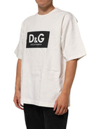 Dolce & Gabbana White Logo Print Cotton Crew Neck Men T-shirt