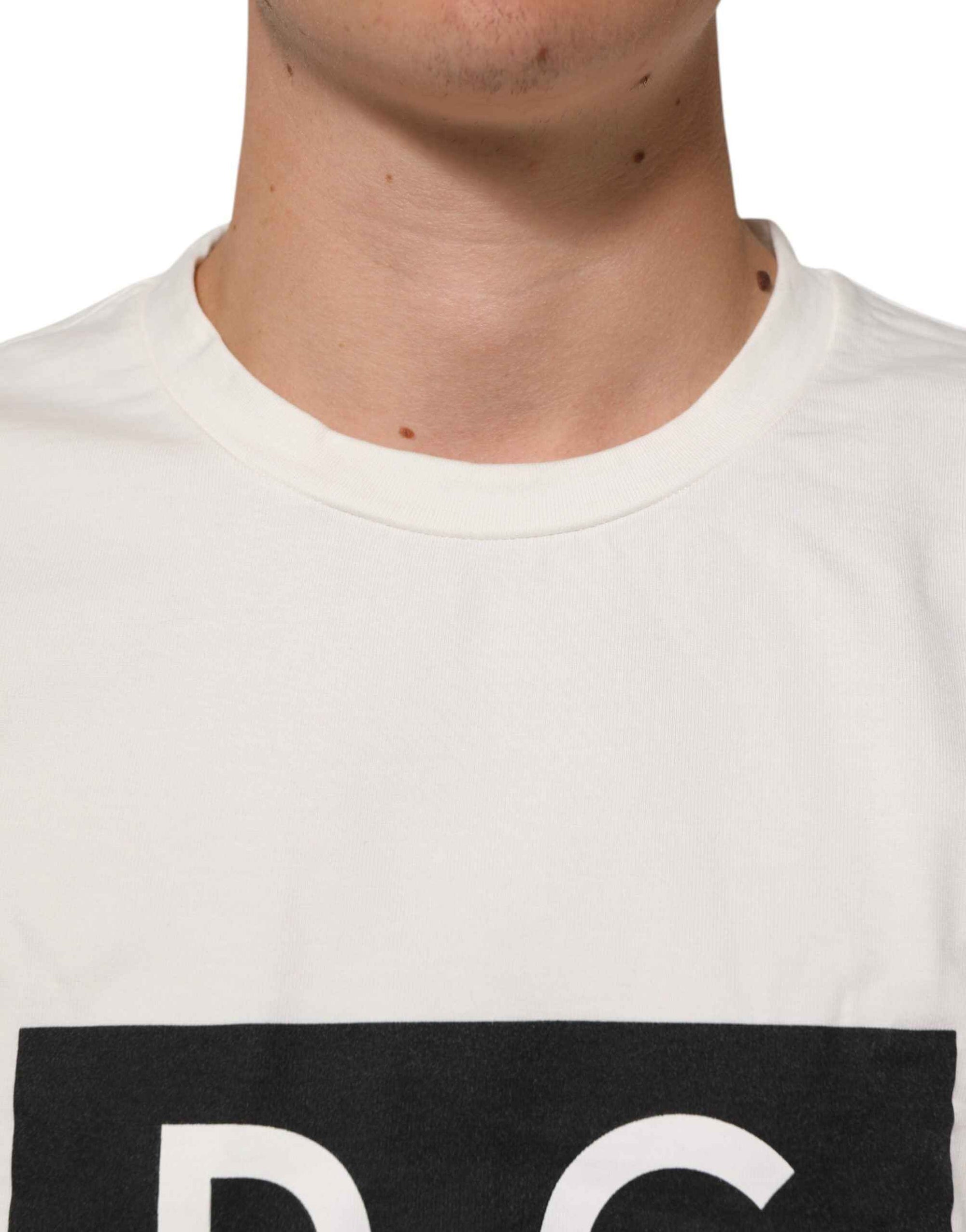 Dolce & Gabbana White Logo Print Cotton Crew Neck Men T-shirt