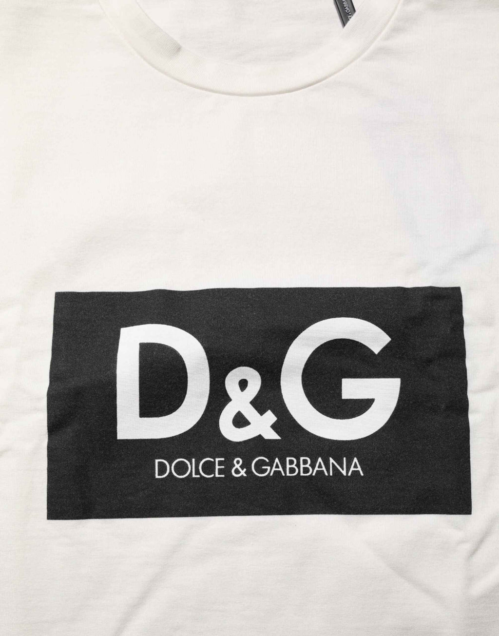 Dolce & Gabbana White Logo Print Cotton Crew Neck Men T-shirt