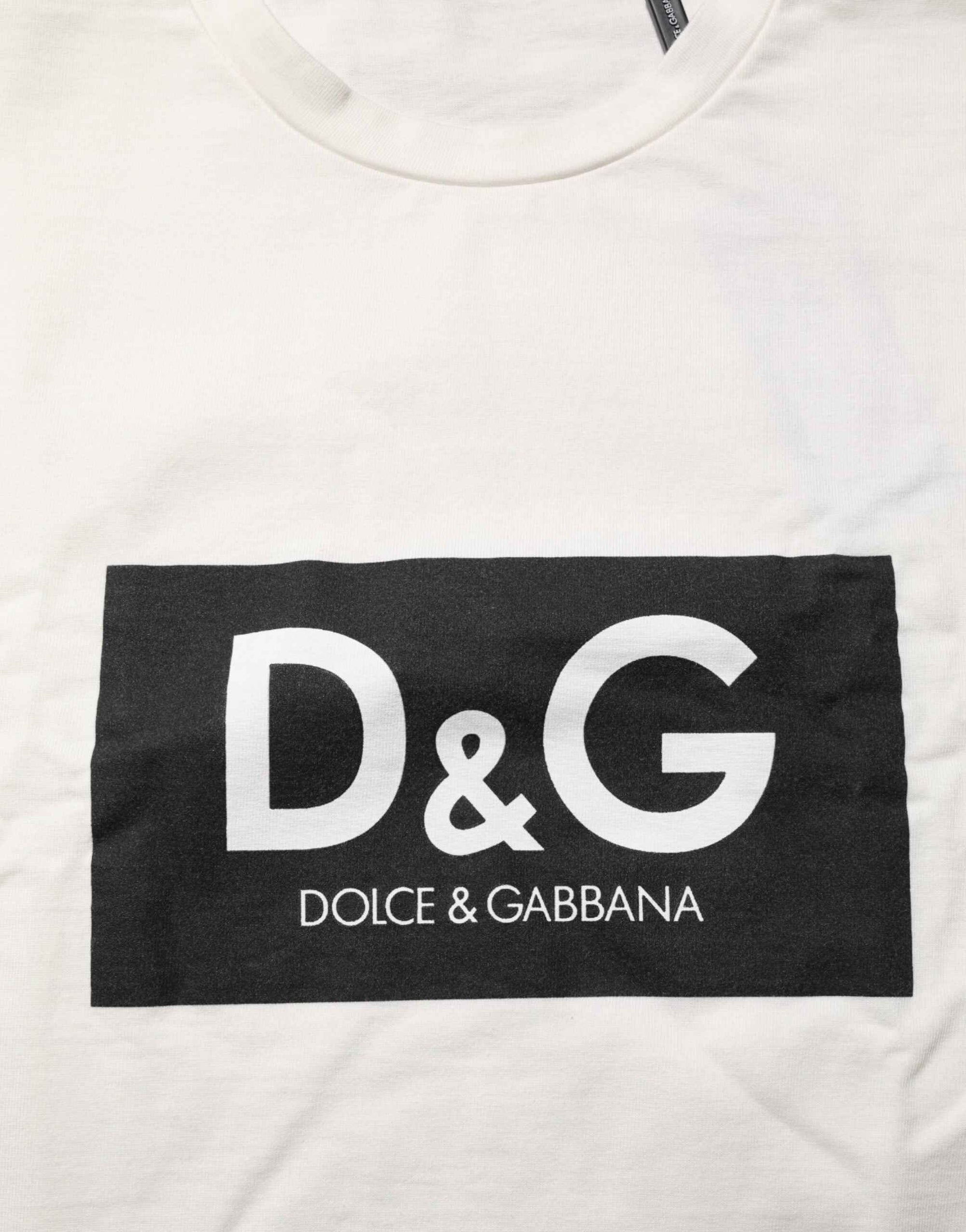 Dolce & Gabbana White Logo Print Cotton Crew Neck Men T-shirt