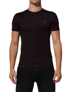 Dolce & Gabbana Brown Logo Plaque Cotton Crew Neck T-shirt