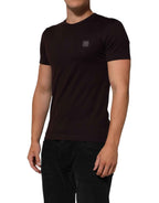 Dolce & Gabbana Brown Logo Plaque Cotton Crew Neck T-shirt