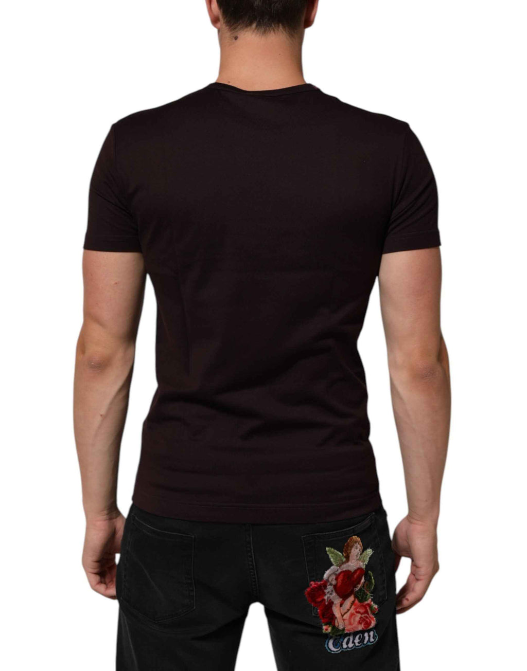 Dolce & Gabbana Brown Logo Plaque Cotton Crew Neck T-shirt