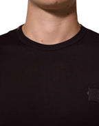 Dolce & Gabbana Brown Logo Plaque Cotton Crew Neck T-shirt