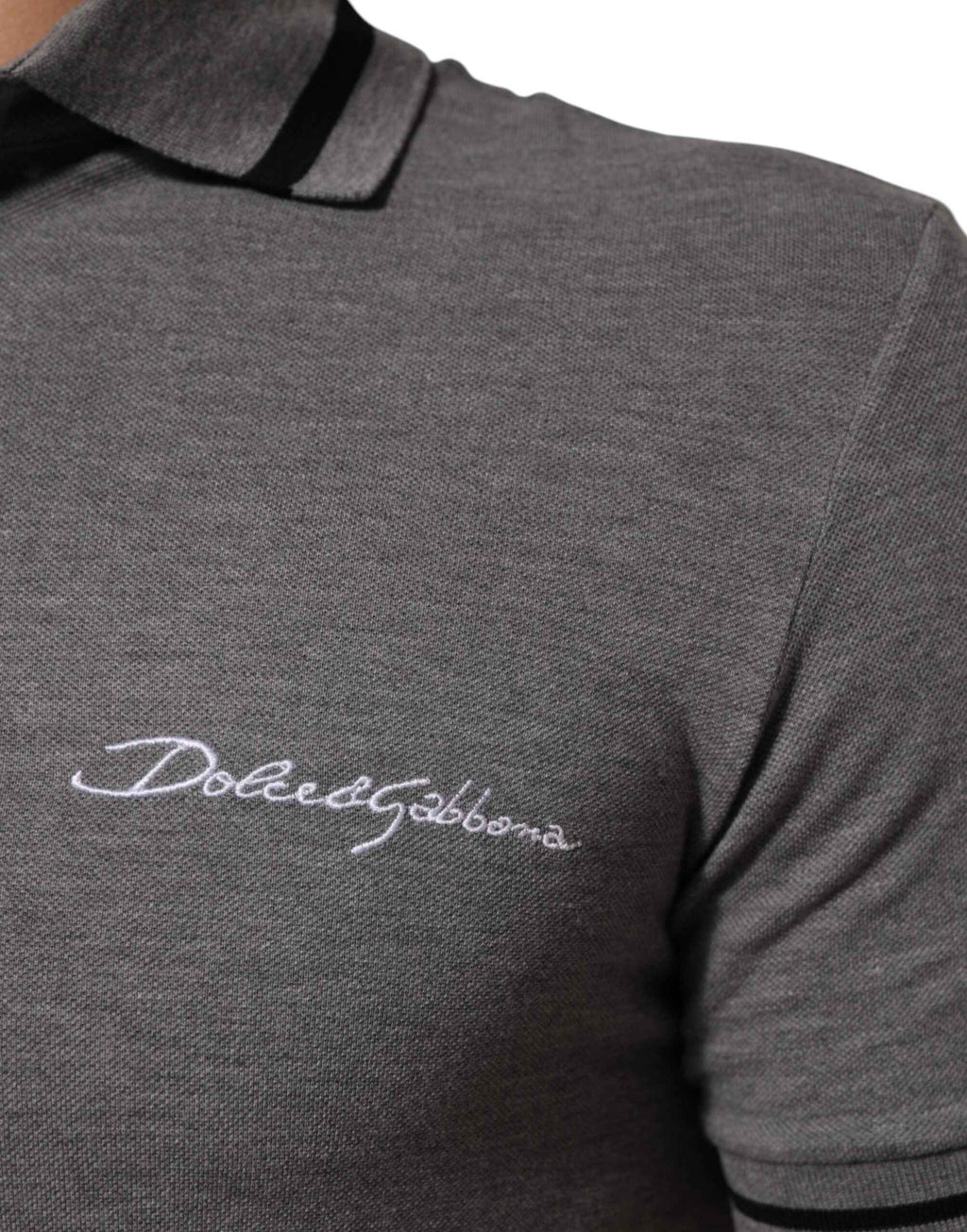 Dolce & Gabbana Gray Logo Embroidery Collared Polo T-shirt