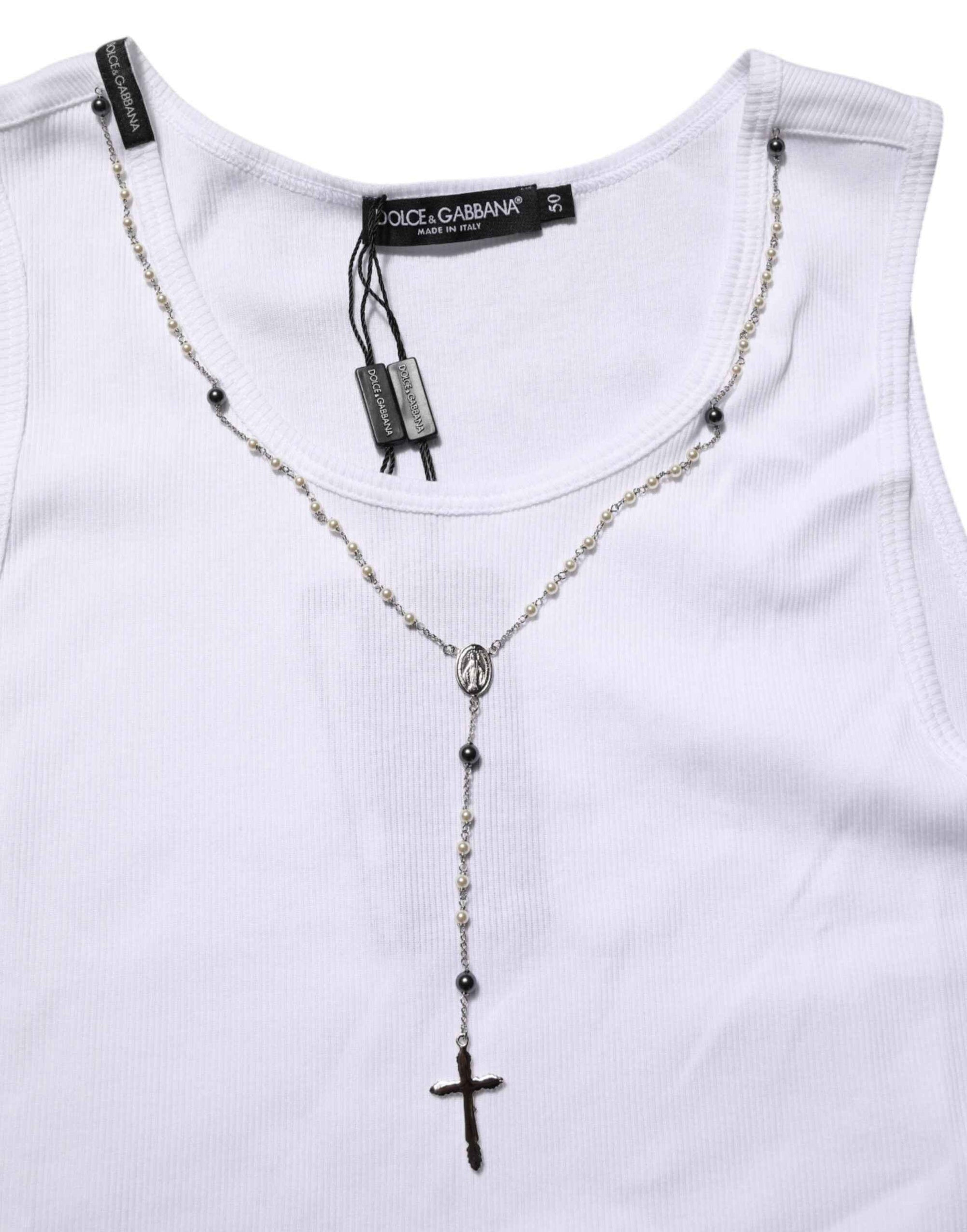 Dolce & Gabbana White Cotton Chain Necklace Tank Top T-shirt