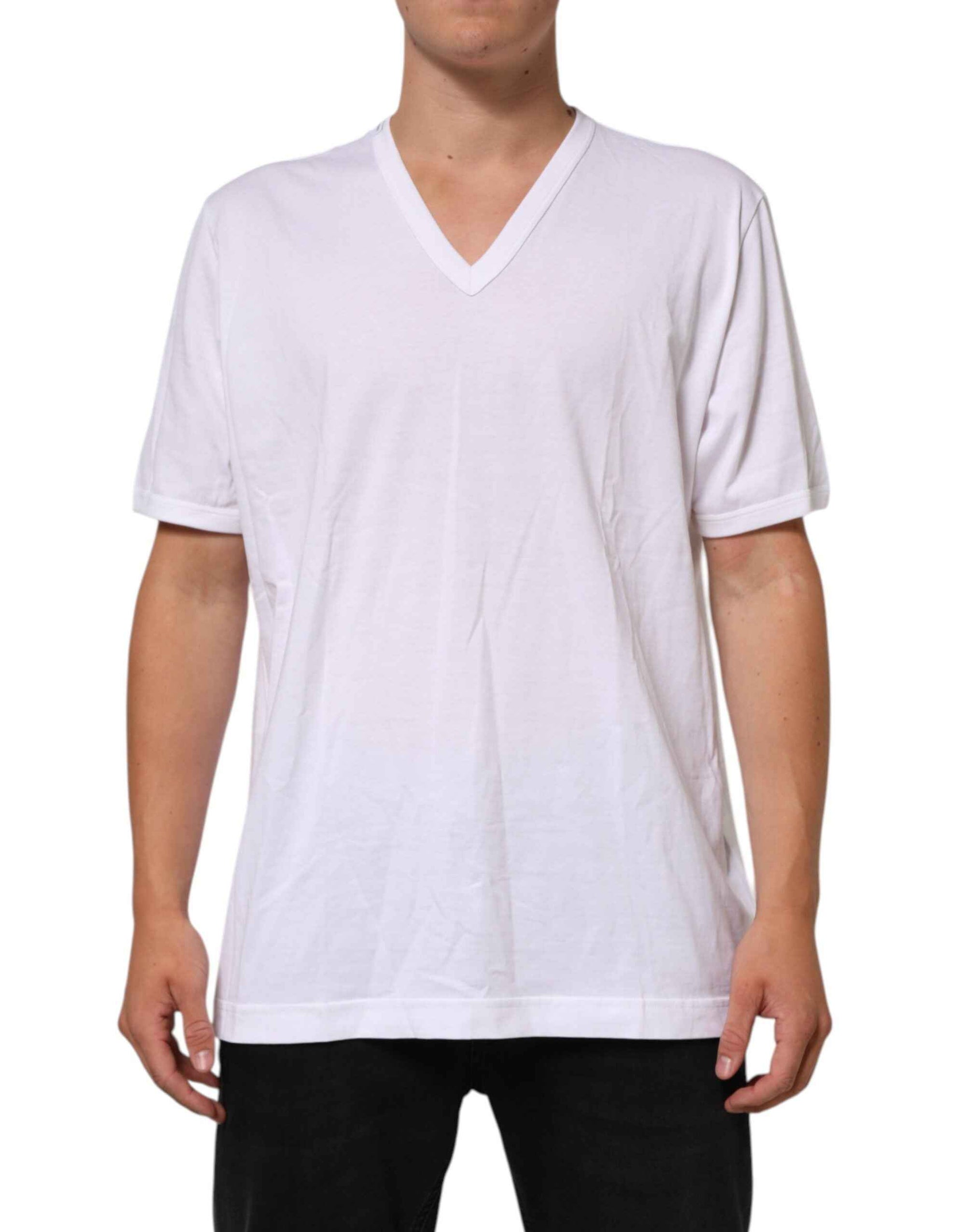 Dolce & Gabbana White Cotton V-Neck Short Sleeves T-shirt