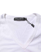 Dolce & Gabbana White Cotton V-Neck Short Sleeves T-shirt