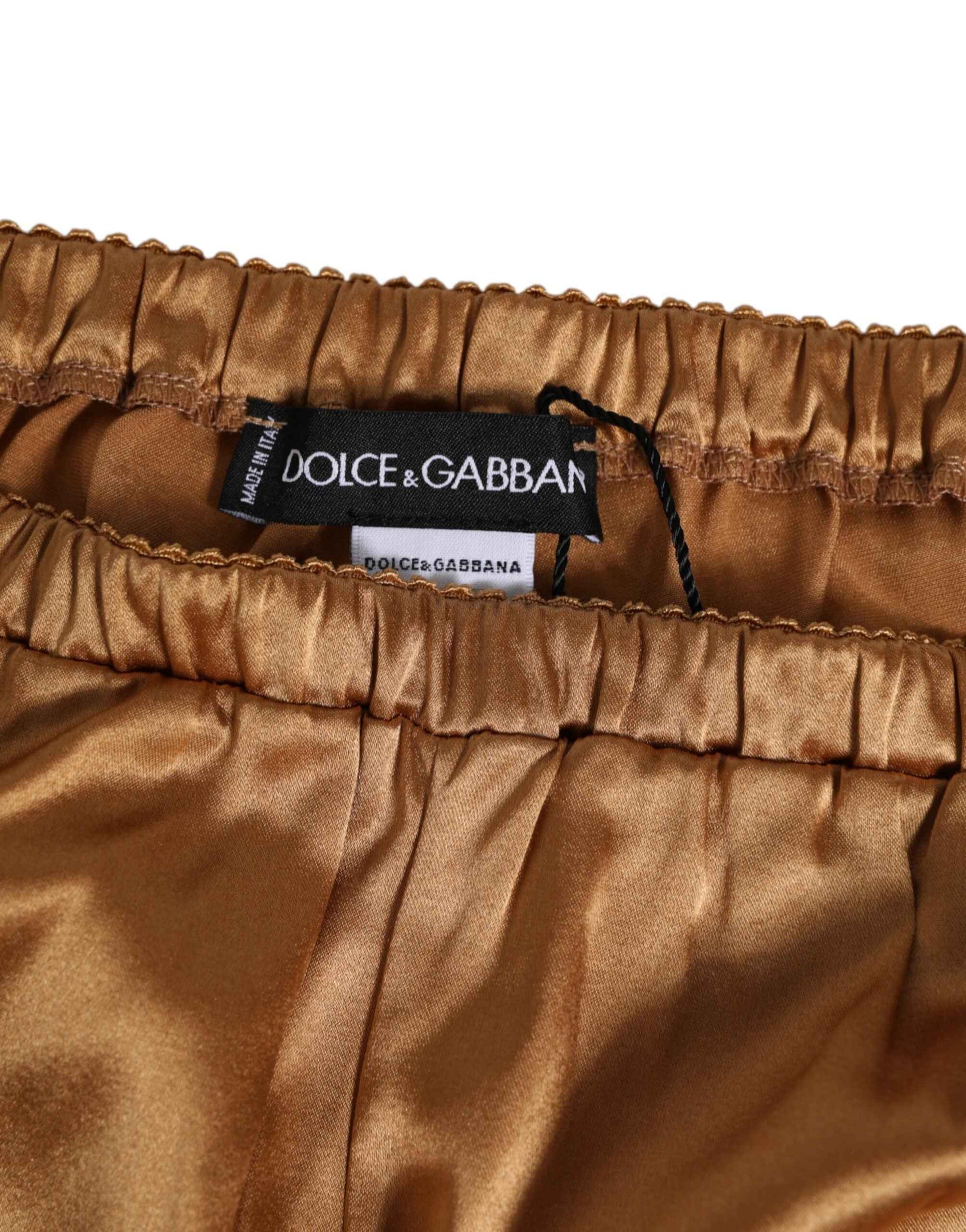 Dolce & Gabbana Brown Silk Satin Floral Lace Shorts Underwear