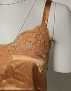 Dolce & Gabbana Brown Floral Lace Silk Satin Tank Lingerie Underwear