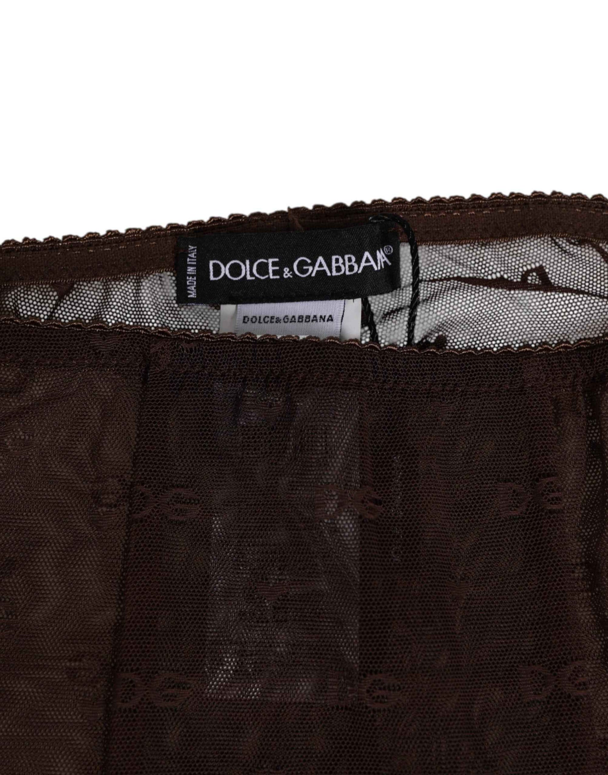 Dolce & Gabbana Brown Nylon Logo Lace Leggings Pants Underwear