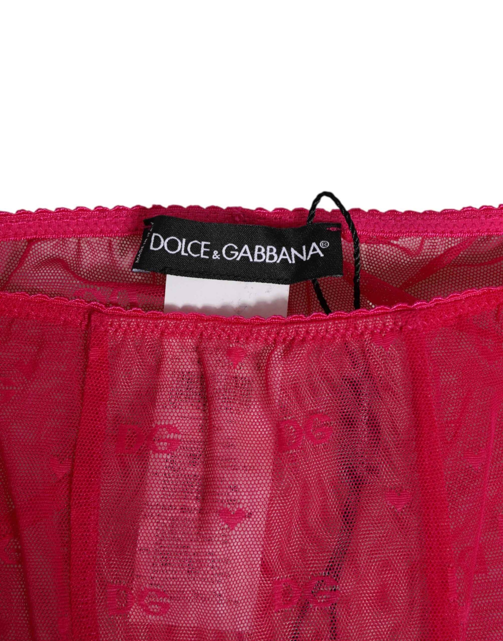 Dolce & Gabbana Fuchsia Logo Lace Tight Midi Trousers Underwear