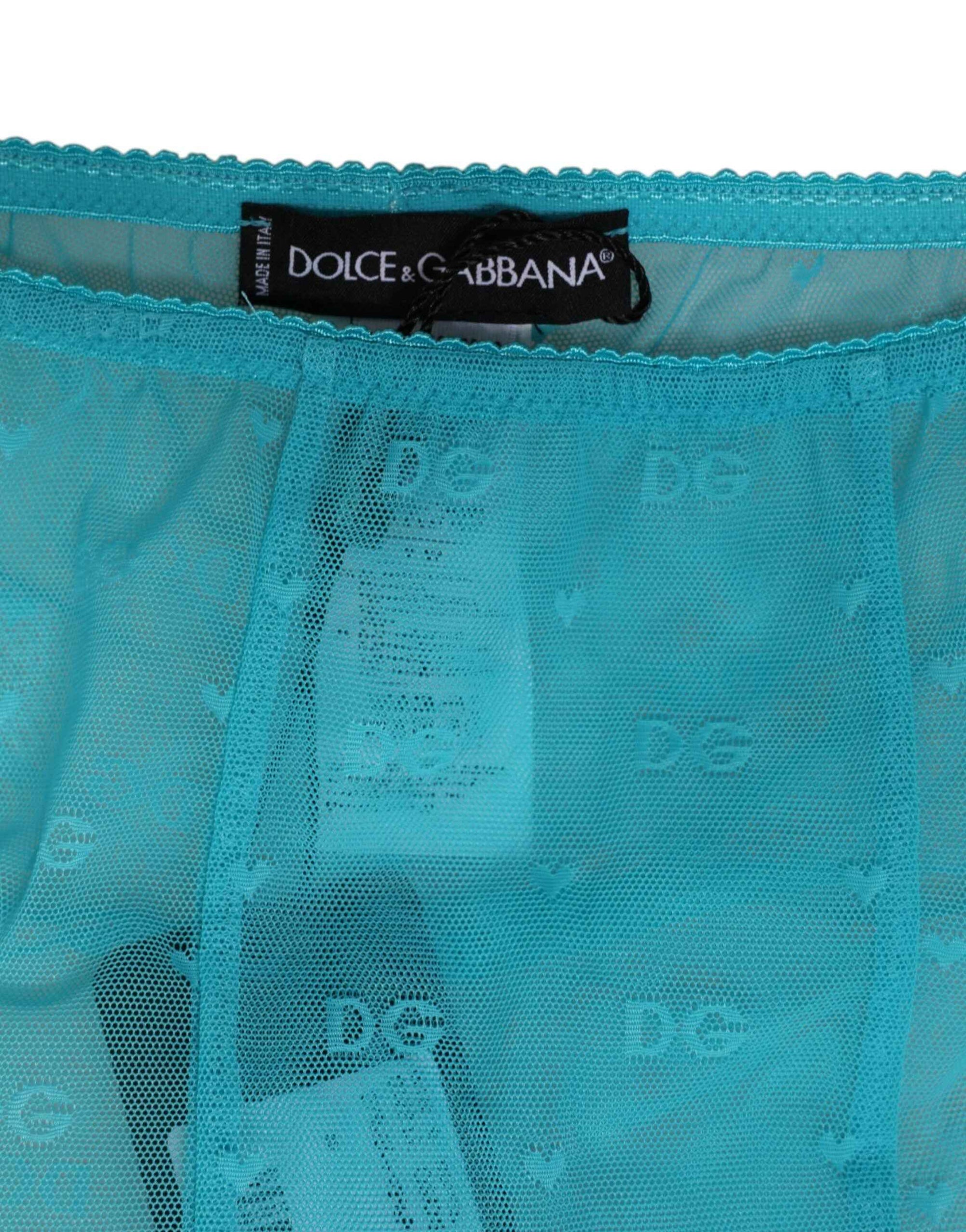 Dolce & Gabbana Light Blue Nylon Logo Lace Leggings Pants Underwear