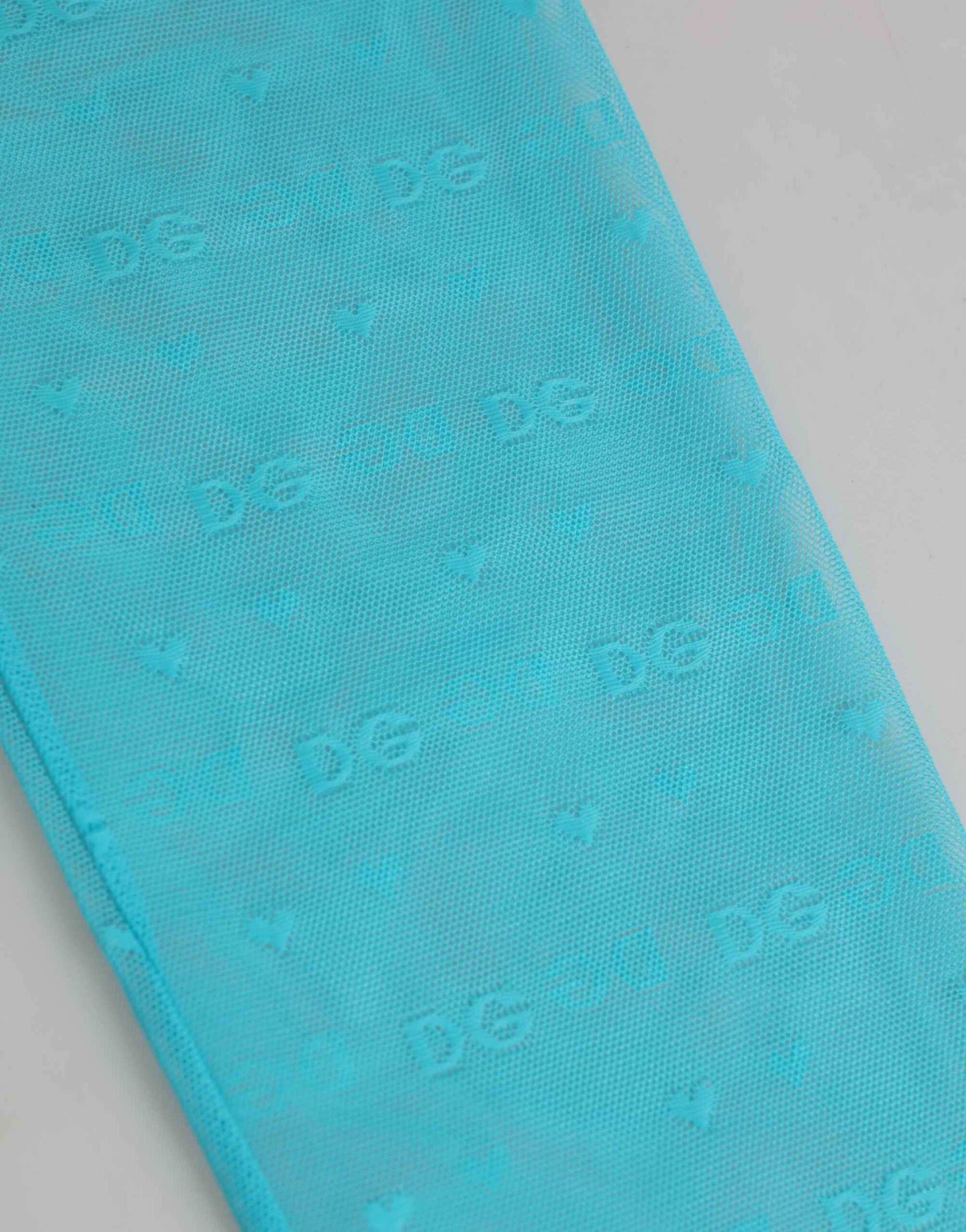 Dolce & Gabbana Light Blue Nylon Logo Lace Leggings Pants Underwear