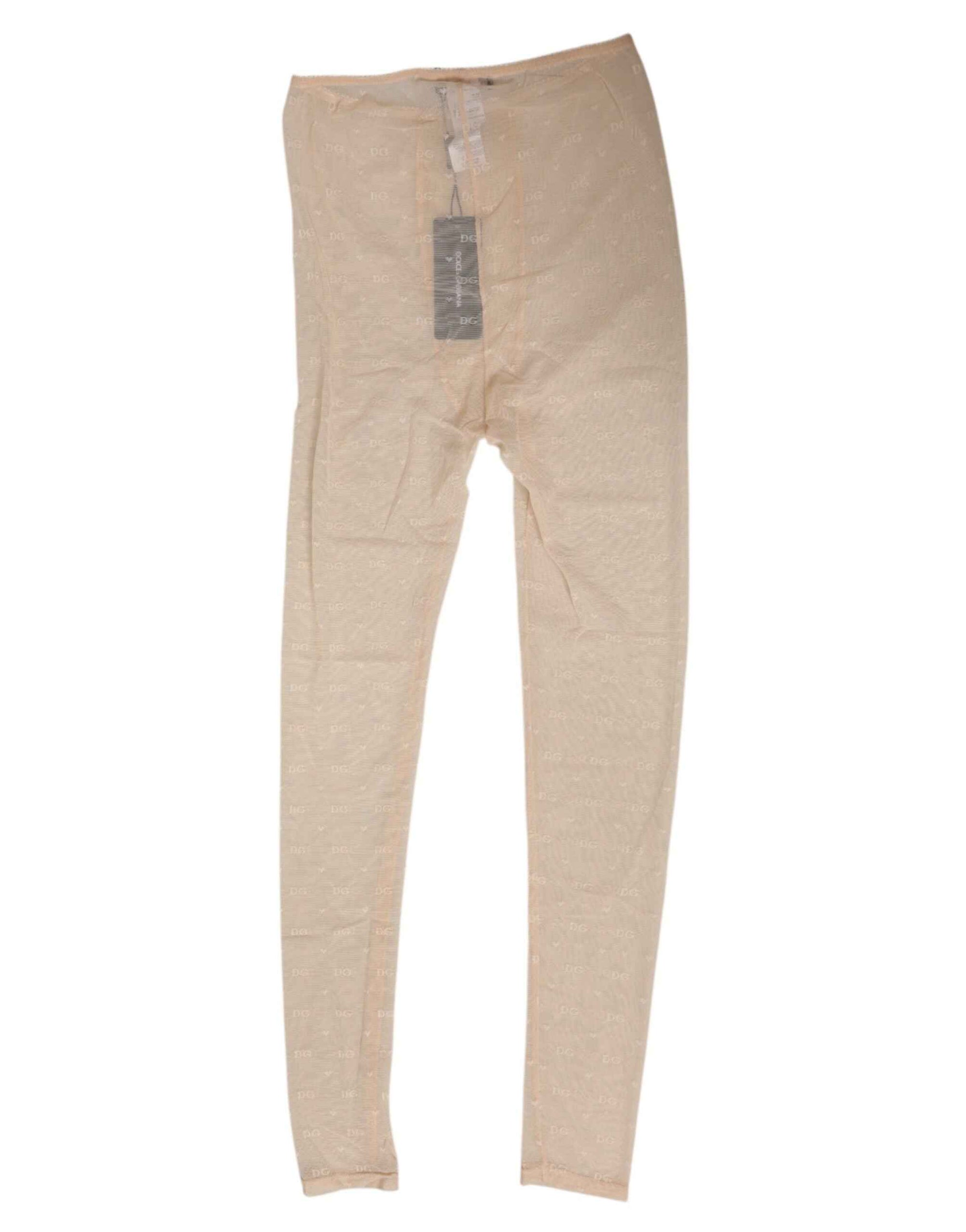 Dolce & Gabbana Beige Nylon Stretch Logo Lace Leggings Underwear