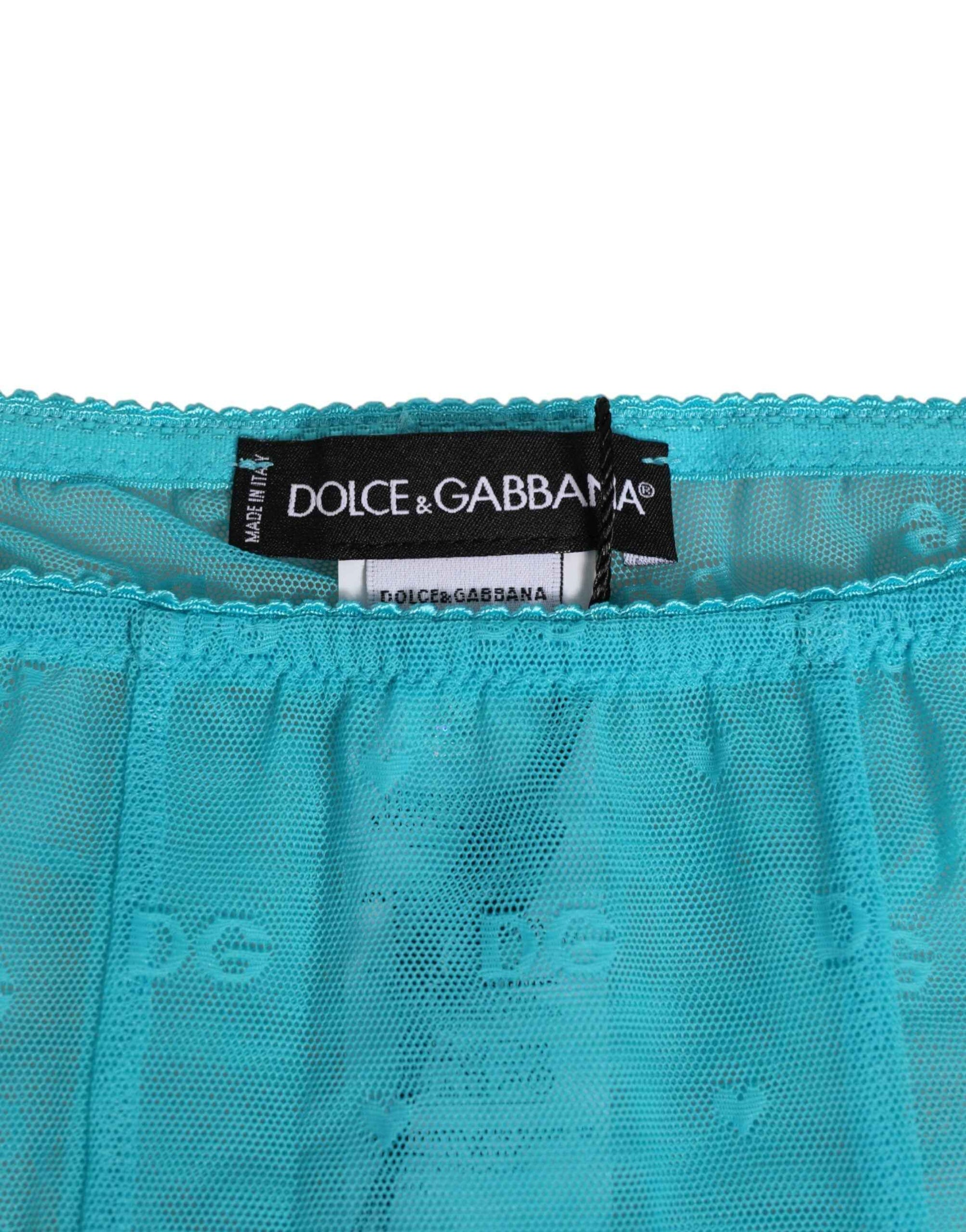 Dolce & Gabbana Light Blue Logo Lace Tight Midi Trouser  Underwear