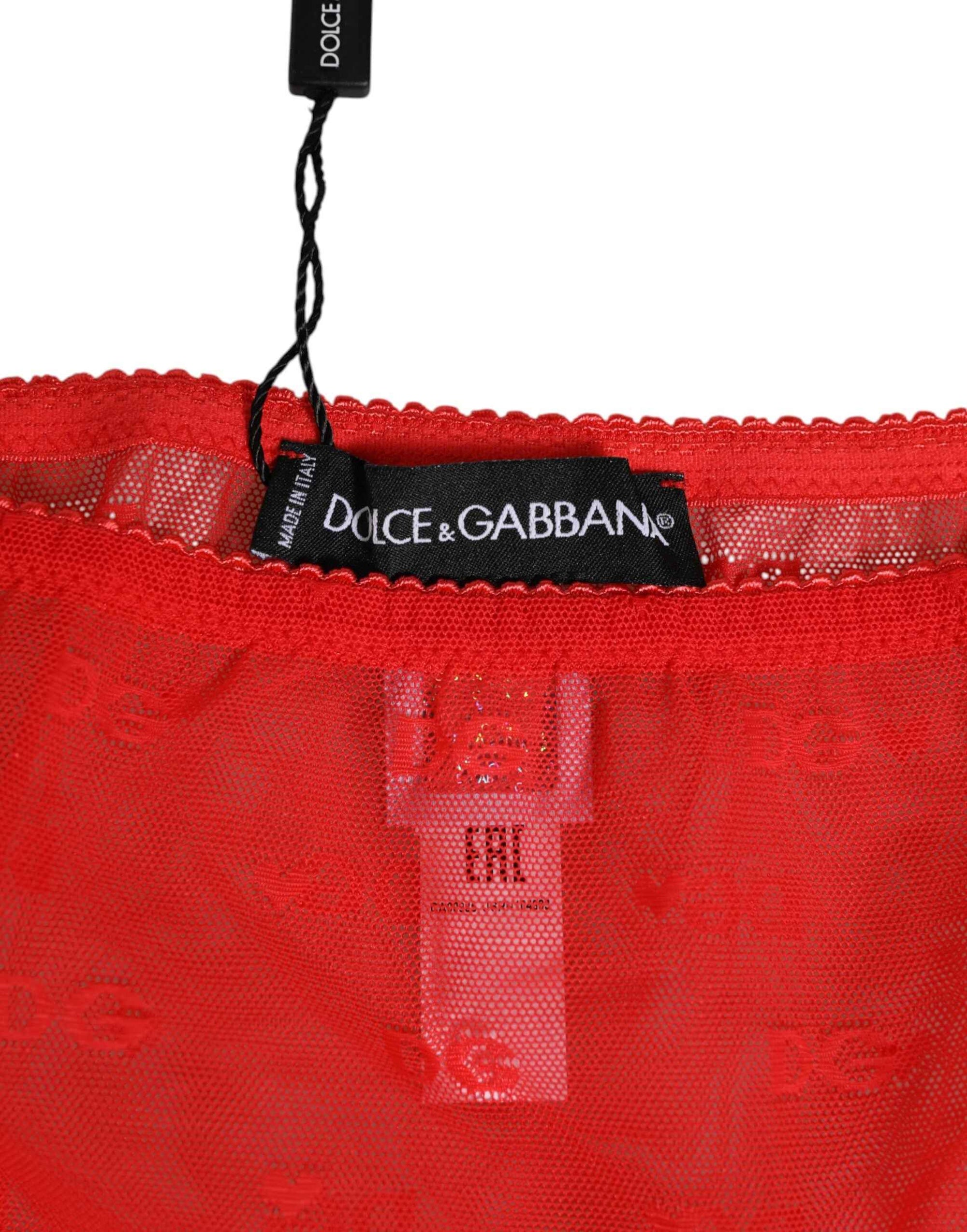 Dolce & Gabbana Red Nylon Sheer Mesh Lace Brief Panty Underwear