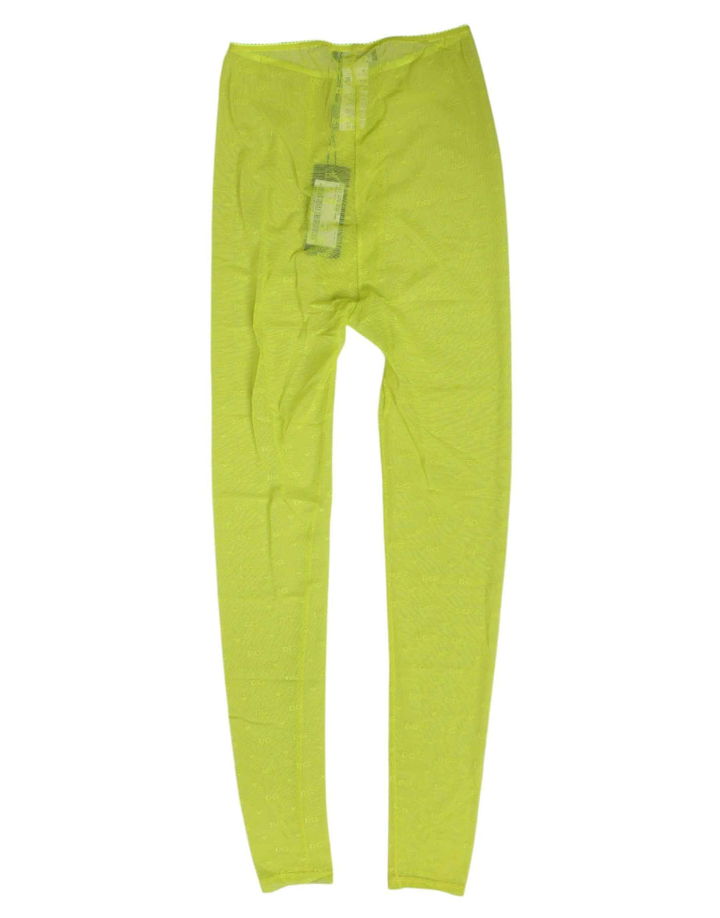Dolce & Gabbana Neon Green Nylon Logo Lace Leggings Pants Underwear