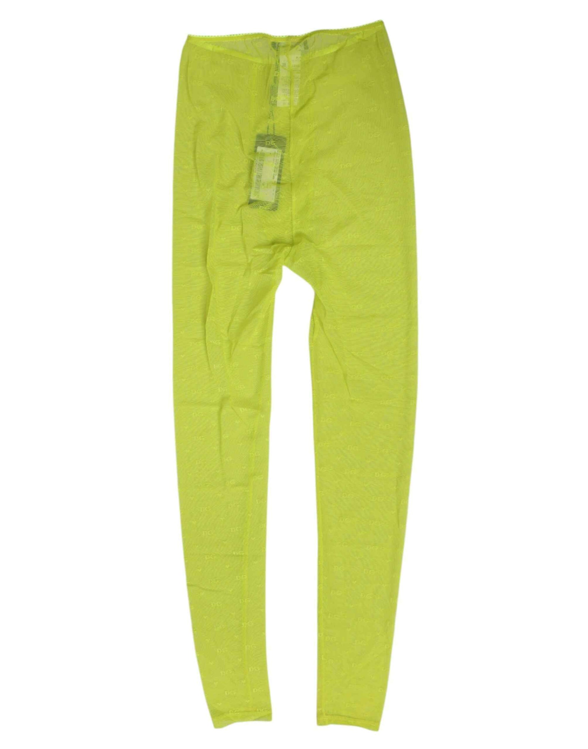 Dolce & Gabbana Neon Green Nylon Logo Lace Leggings Pants Underwear