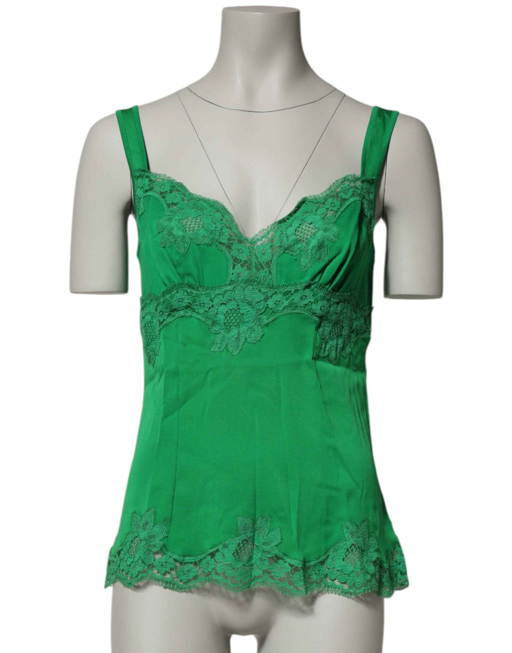 Dolce & Gabbana Green Floral Lace Tank Lingerie Top Underwear