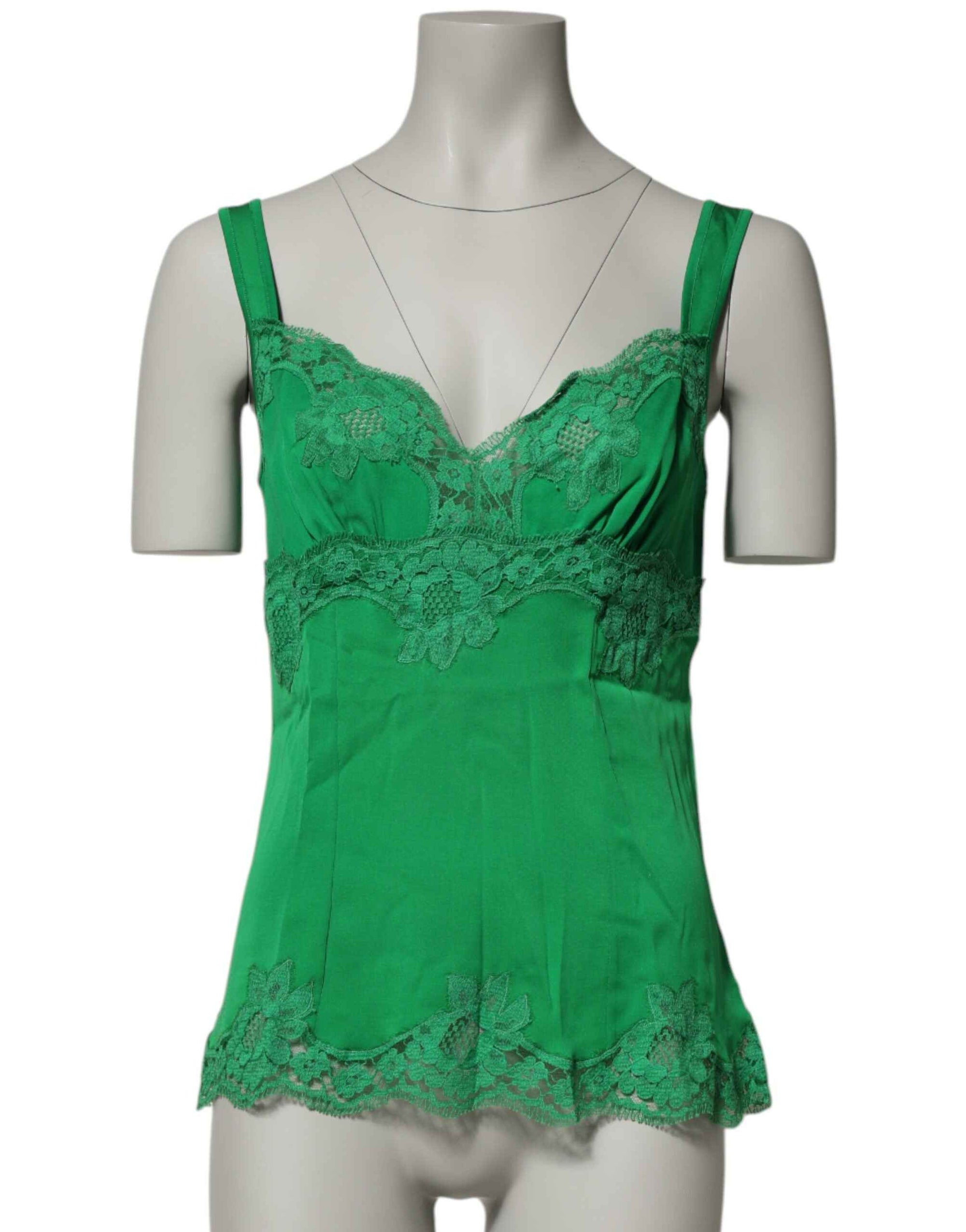 Dolce & Gabbana Green Floral Lace Tank Lingerie Top Underwear