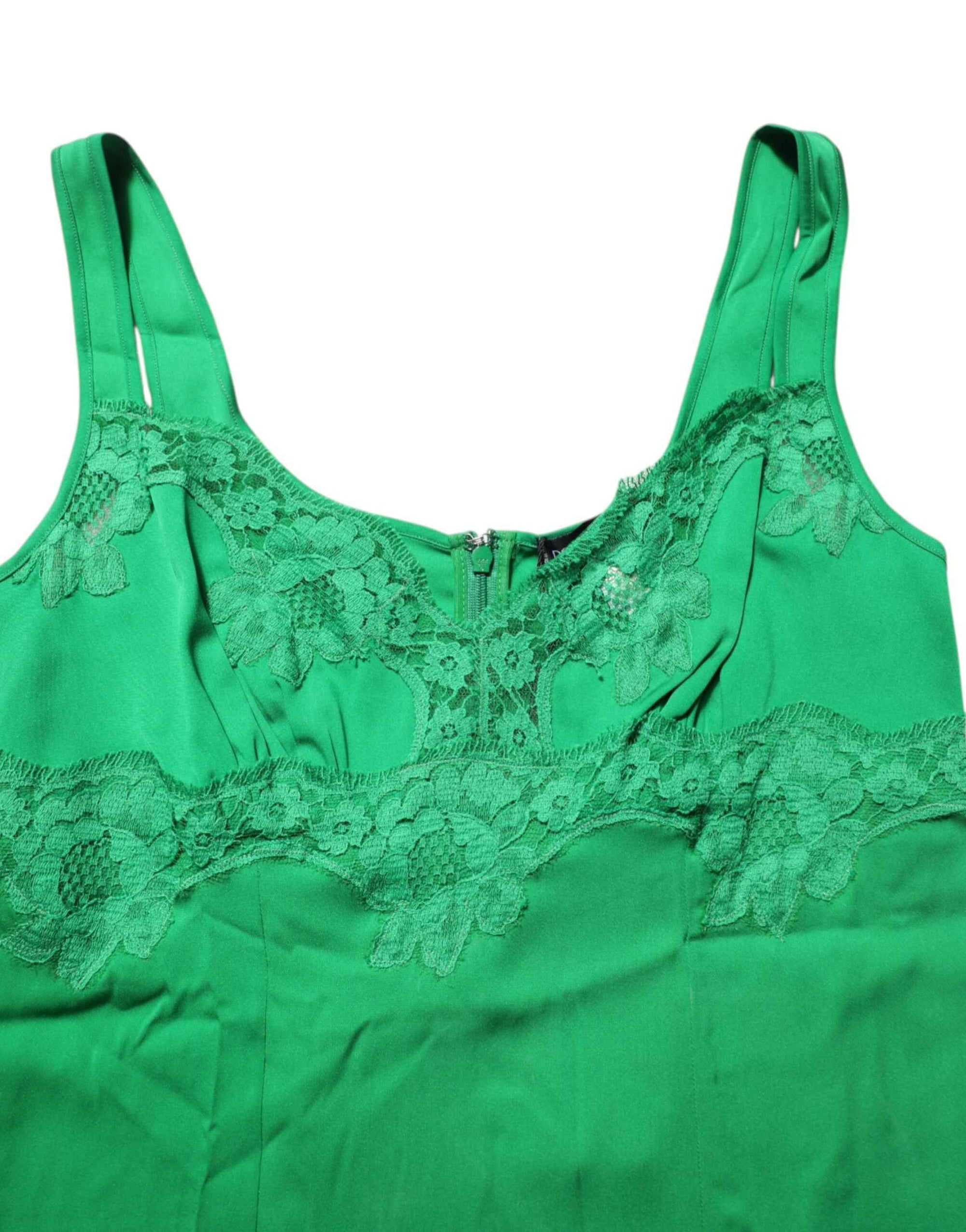 Dolce & Gabbana Green Floral Lace Tank Lingerie Top Underwear