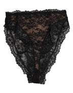 Dolce & Gabbana Black Floral Lace Mesh High Brief Panty  Underwear