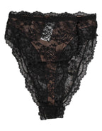 Dolce & Gabbana Black Floral Lace Mesh High Brief Panty  Underwear