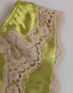 Dolce & Gabbana Green Silk Satin Floral Lace Trim Panty Underwear